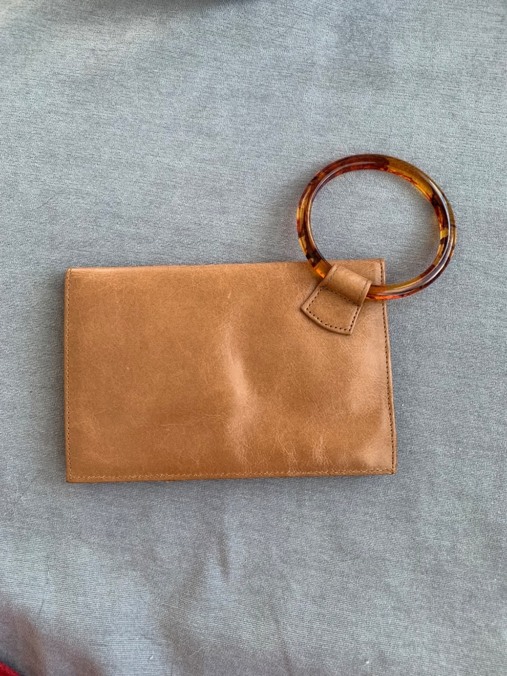 HOBO Tan Leather Wristlet Clutch with Tortoiseshell Ring - Picture 2 of 9